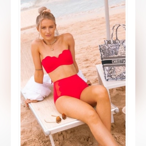 Seafolly High Waist Bikini Bottom Petal Edge Chilli - Picture 2 of 16